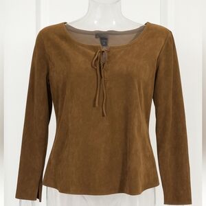 Vintage Harold's Women's Size 8 Brown Lace Up Long Sleeve Top Stretch Poly